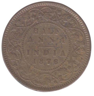 Copper Half Anna Coin of Victoria Queen of Calcutta Mint of 1876.