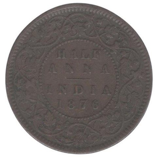 Copper Half Anna Coin of Victoria Queen Calcutta Mint of 1876.