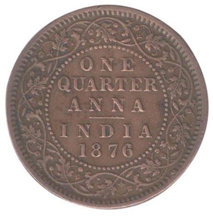 Copper  Quarter Anna Coin of Victoria Queen of Calcutta Mint of  1876.