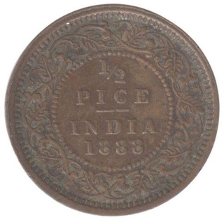 Copper Half Pice Coin of Victoria Empress of Calcutta Mint of 1888.