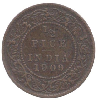 Bronze Half Pice Coin of King Edward VII of Calcutta Mint of 1909.