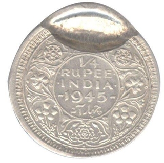 Error Silver Quarter Rupee Coin of King George VI of Bombay Mint of 1945.