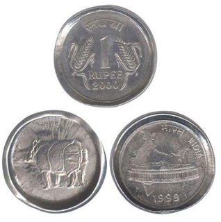 Error Twenty Five Paise  and  Fifty Paise and  One  Rupee Coins.