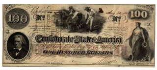 CONFEDERATE STATES OF AMERICA. Uniface Note. 100 dollars. UNC. Rare.