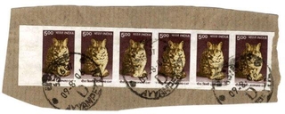 Strip of Six Error stamps.