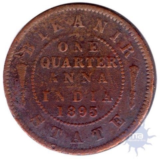 One Fourth Copper Anna Calcutta Mint of Victoria Empress of Bikanir.