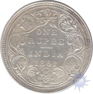 Silver One Rupee Coin of Victoria Empress of Bombay Mint of 1862.