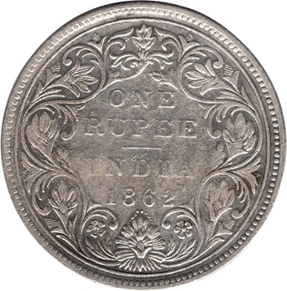 Silver One Rupee Coin of Victoria Queen of Bombay Mint of 1862.