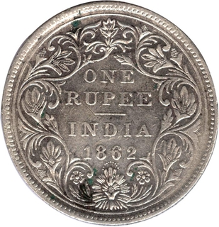 Silver One Rupee Coin of Victoria Queen of Bombay Mint of 1862.