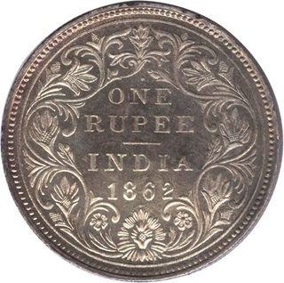 Silver One Rupee Coin of Victoria Queen of Bombay Mint of 1862.