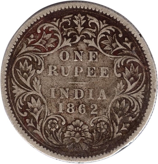 Silver One Rupee Coin of Victoria Queen of Calcutta Mint of 1862.