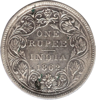 Silver One Rupee Coin of Victoria Queen of 1862.