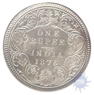 Silver One Rupee Coin of Victoria Queen of Calcutta Mint of 1876.