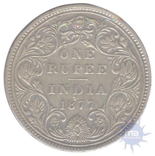 Silver One Rupee Coin of Victoria Queen of Bombay Mint of 1877.