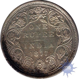 Silver One Rupee Coin of Victoria Queen of Bombay Mint of 1877.