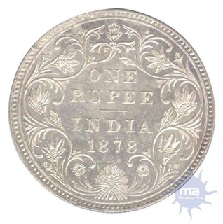 Silver One Rupee Coin of Victoria Queen of Bombay Mint of 1878.