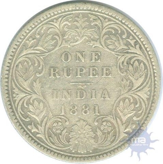 Silver One Rupee Coin of Victoria Queen of Calcutta Mint of 1881.