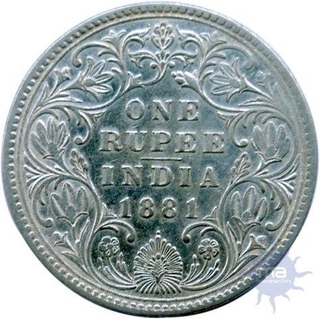 Silver One Rupee Coin of Victoria Queen of Bombay Mint of 1881.