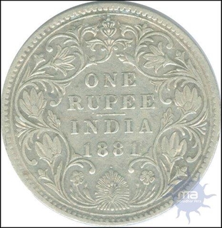 Silver One Rupee Coin of Victoria Queen of Bombay Mint of 1881.