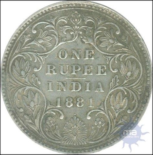 Silver One Rupee of Victoria Empress of Bombay Mint of 1881.