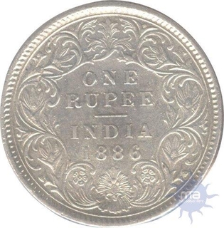 Silver One Rupee Coin of Victoria Queen of Calcutta Mint of 1886.