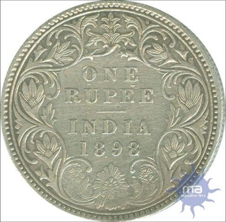 Silver One Rupee Coin of Victoria Empress of Calcutta Mint of 1898.