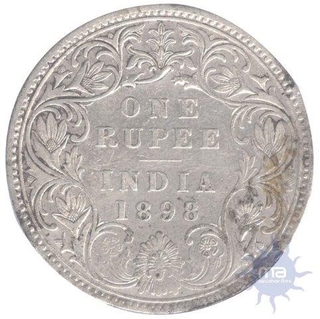 Silver One Rupee Coin of Victoria Empress of Bombay Mint of 1898.