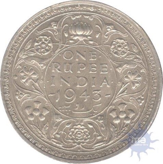 Silver One Rupee Coin of Victoria Empress of Bombay Mint of 1943.