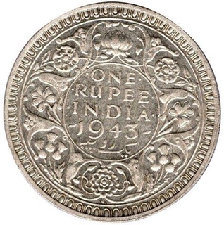 Silver Oner Rupee of King George VI of Bombay mint of 1943.