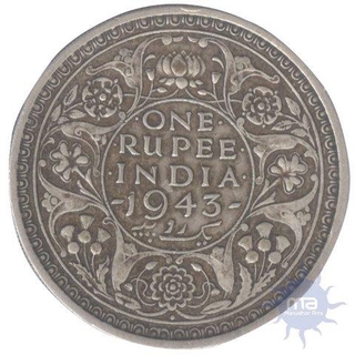 Silver One Rupee Coin of King George VI of Bombay Mint of 1943.