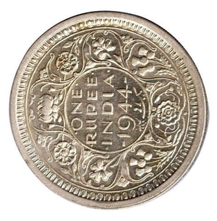 Silver One Rupee Coin of King George VI of Bombay Mint of 1944.