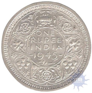 Silver One Rupee Coin of King George VI of Bombay Mint of 1945.