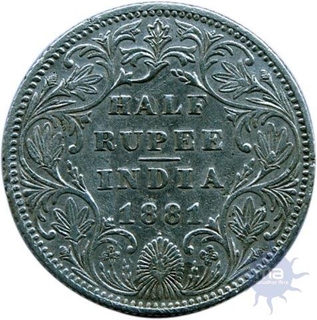 Silver One Rupee Coin of Victoria Empress of Bombay Mint of 1881.