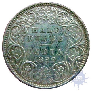 Silver Half Rupee Coin of Victoria Empress of Bombay Mint of 1892.