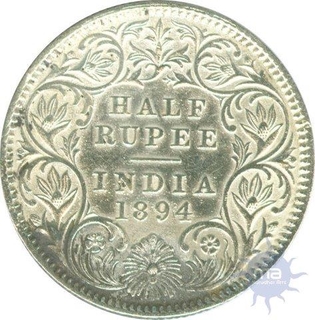 Silver Half Rupee Coin of Victoria Empress of Calcutta Mint of 1894.