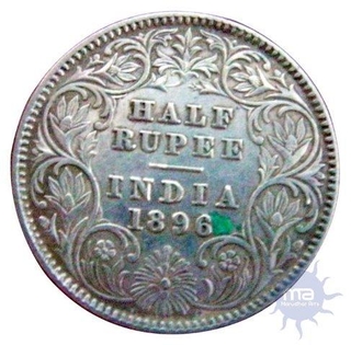 Silver Half Rupee Coin of Victoria Empress of Calcutta Mint of 1896.