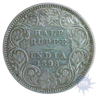 Silver Half Rupee Coin of Victoria Empress of Calcutta Mint of 1898.