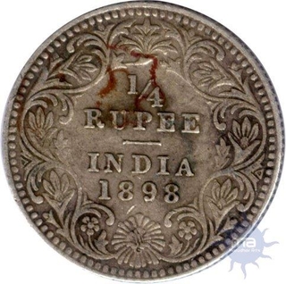 Silver Quarter Rupee Coin of Victoria Empress of Calcutta Mint of 1898.