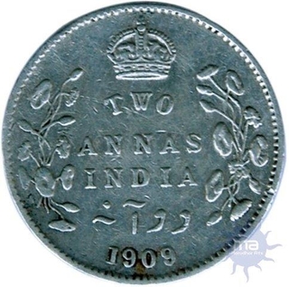 Silver Two Anna Coin of King Edward VII of Calcutta Mint of 1909.