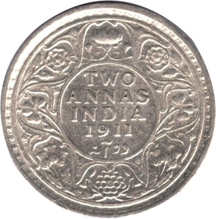 Silver Two Anna Coin of King Edward VI of Calcutta Mint of 1911.