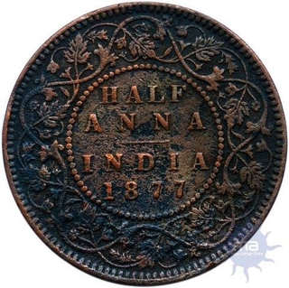 Copper Half Anna of Victoria Empress of Bombay Mint of 1877.