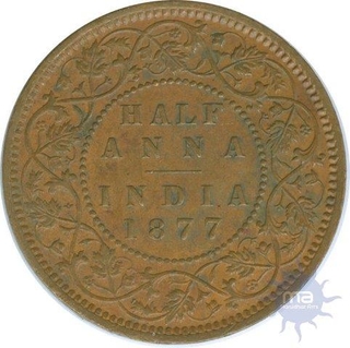 Copper Half Anna of Victoria Empress of Callcutta Mint of 1877.