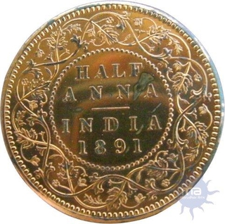 Copper Half Anna of Victoria Empress of Bombay Mint of 1891.