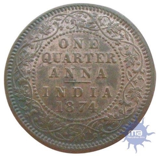 Copper Quarter Anna of Victoria Queen of Calcutta Mint of 1874.