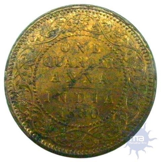 Copper Quarter Anna of Victoria Empress of Calcutta Mint of 1880.