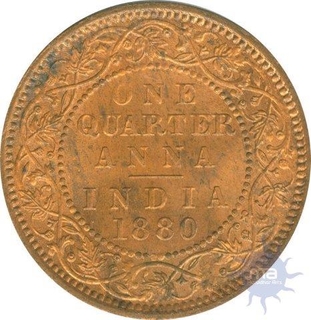 Copper Quarter Anna of Victoria Empress of Calcutta Mint of 1880.