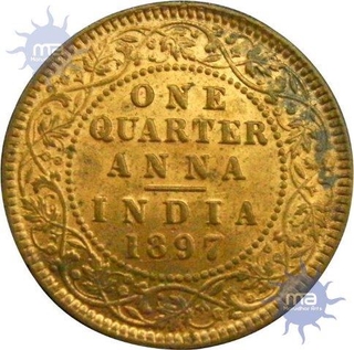 Copper Quarter Anna of Victoria Empress of Calcutta Mint of 1897.