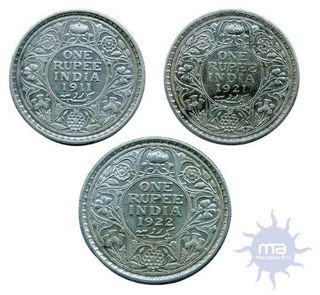 Silver One Rupee(3) of King George V of Bombay Mint of 1911 1921 and 1922.