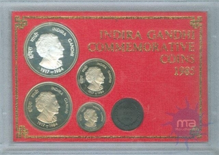 Proof Set of Four Coins of Indhira Gandhi of Bombay Mint of the year 1985.