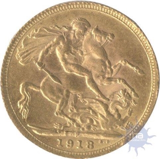 Gold Sovereign Coin of King George V of  London Mint of 1918.